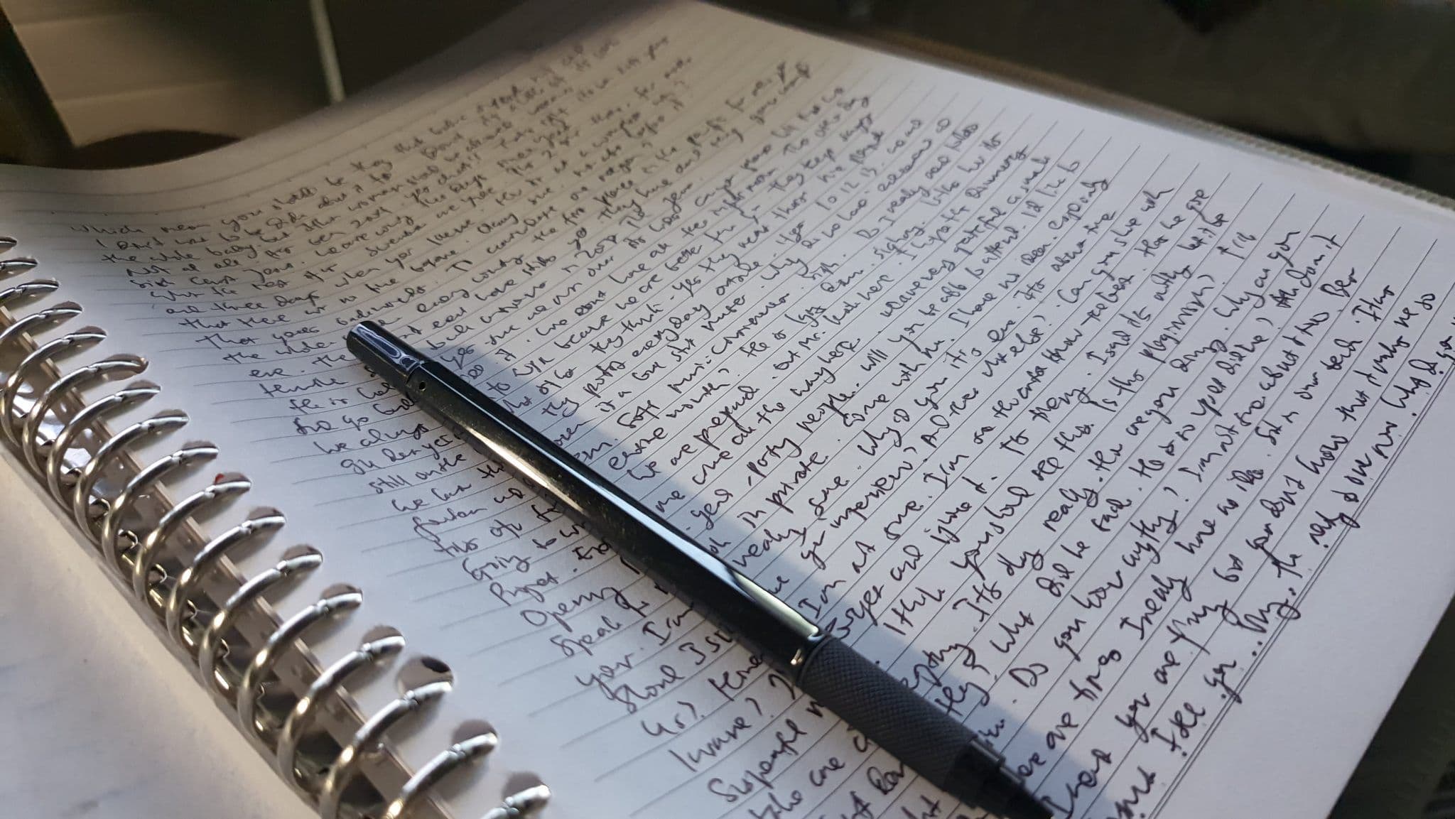 Notes manuscrites et stylo sur un carnet à spirale